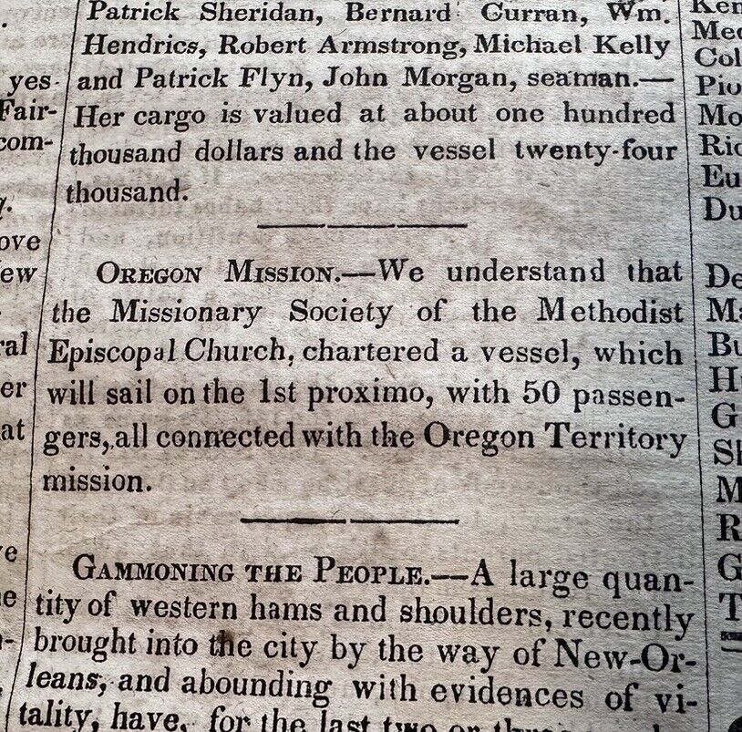 1839 Missionary Society Of Methodist Episcopal Church Oregon Mission Newspaper