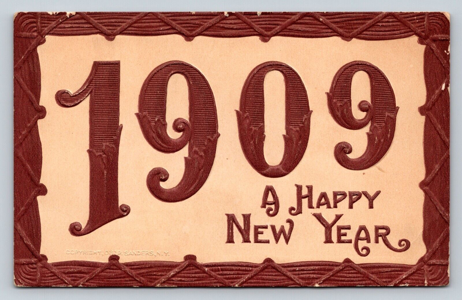 c1909 A Happy New Year Embossed ANTIQUE Postcard 0955