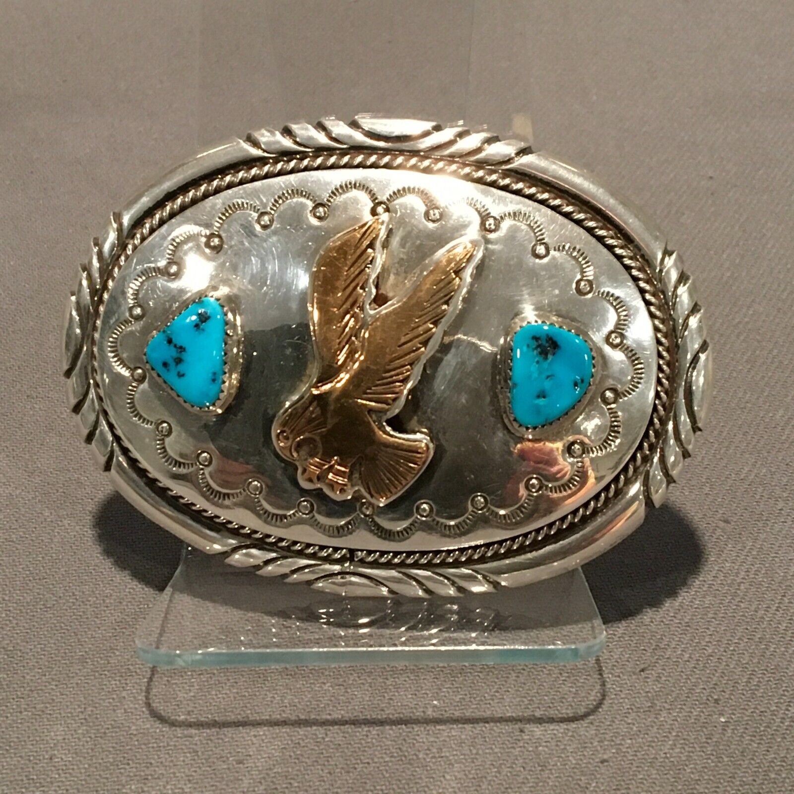 Sterling Silver & Turquoise Western Belt Buckle by  TOMMY MOORE