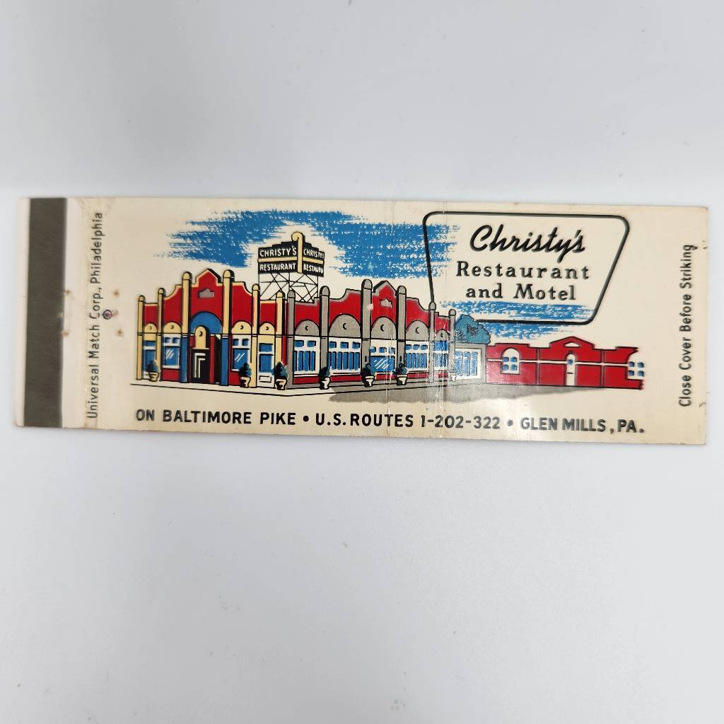 Vintage Matchbook Christy\'s Restaurant and Motel Baltimore Pike Glen Mills, Penn