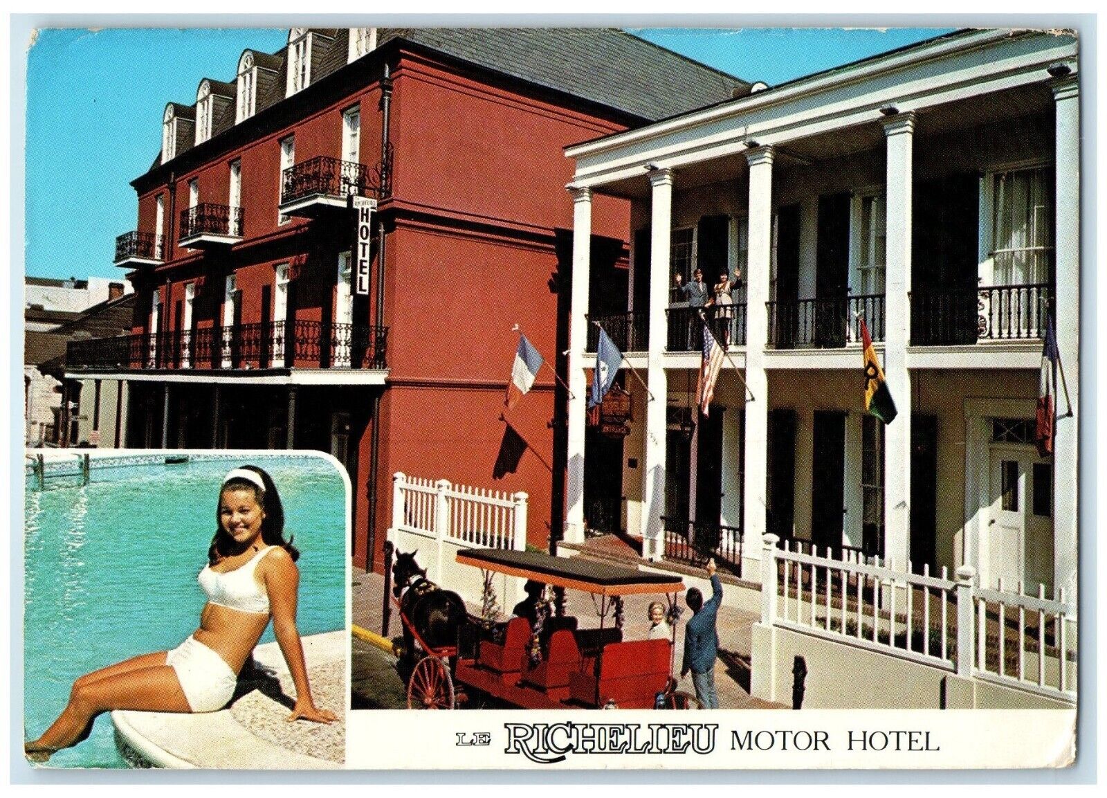 c1950's Le Richelieu Motor Hotel New Orleans Louisiana LA, Pool Scene Postcard