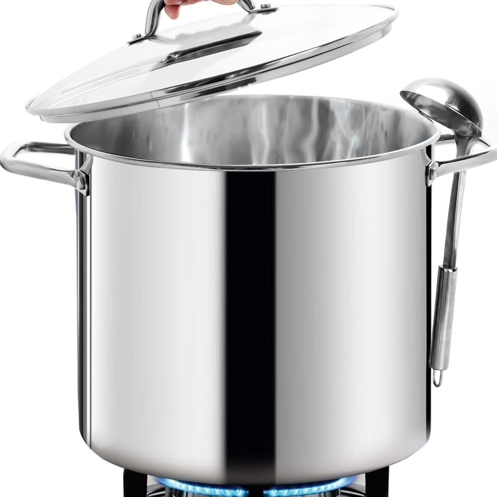 24 Quart Large Nickel-Free Stainless Steel Stock Pot With Lid