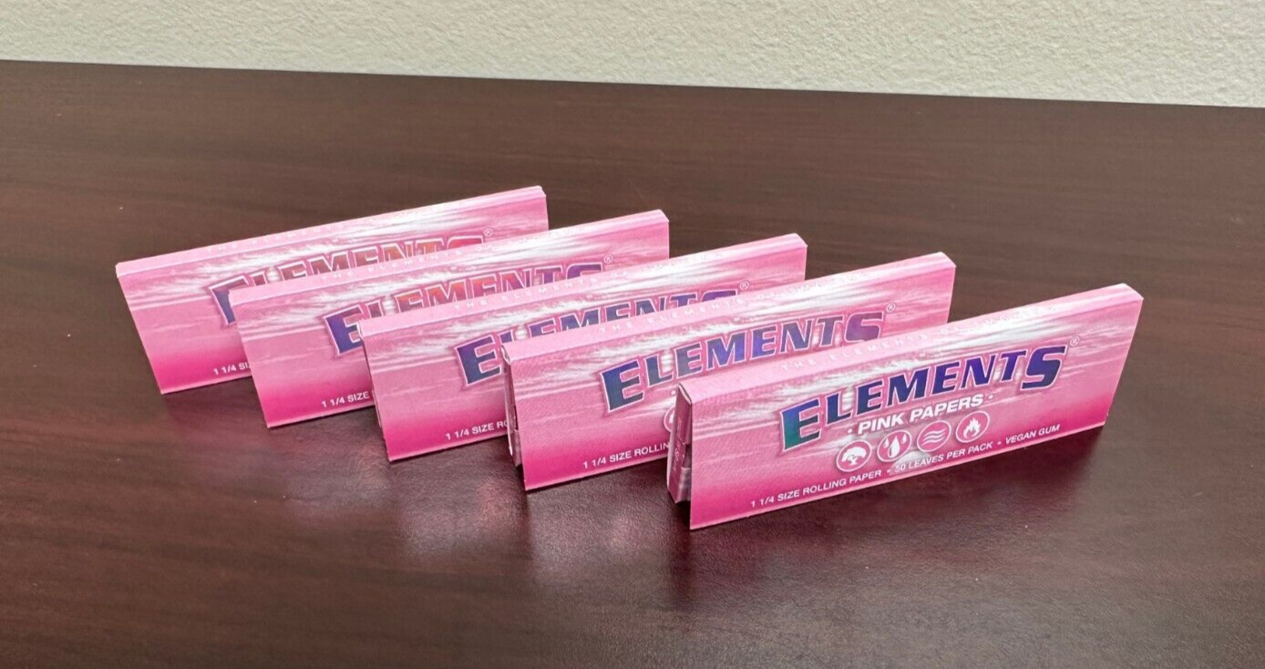Elements PINK 1 1/4 (1.25) Rolling Cigarette  Papers 5 PACKS -NEW