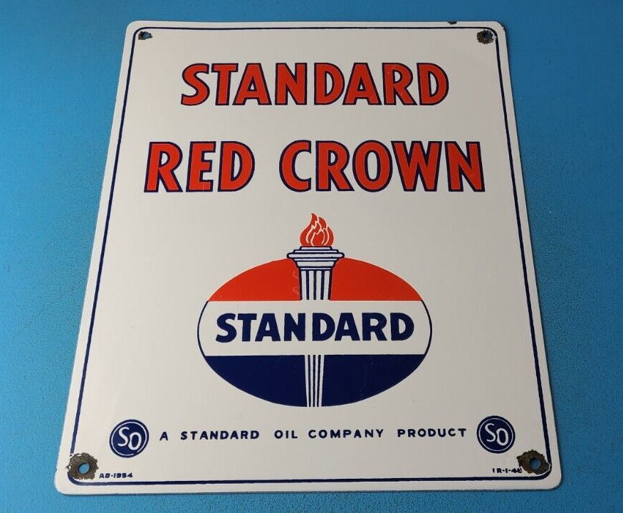 Vintage Standard Red Crown Sign - Porcelain Torch Gas Motor Oil Pump Plate Sign