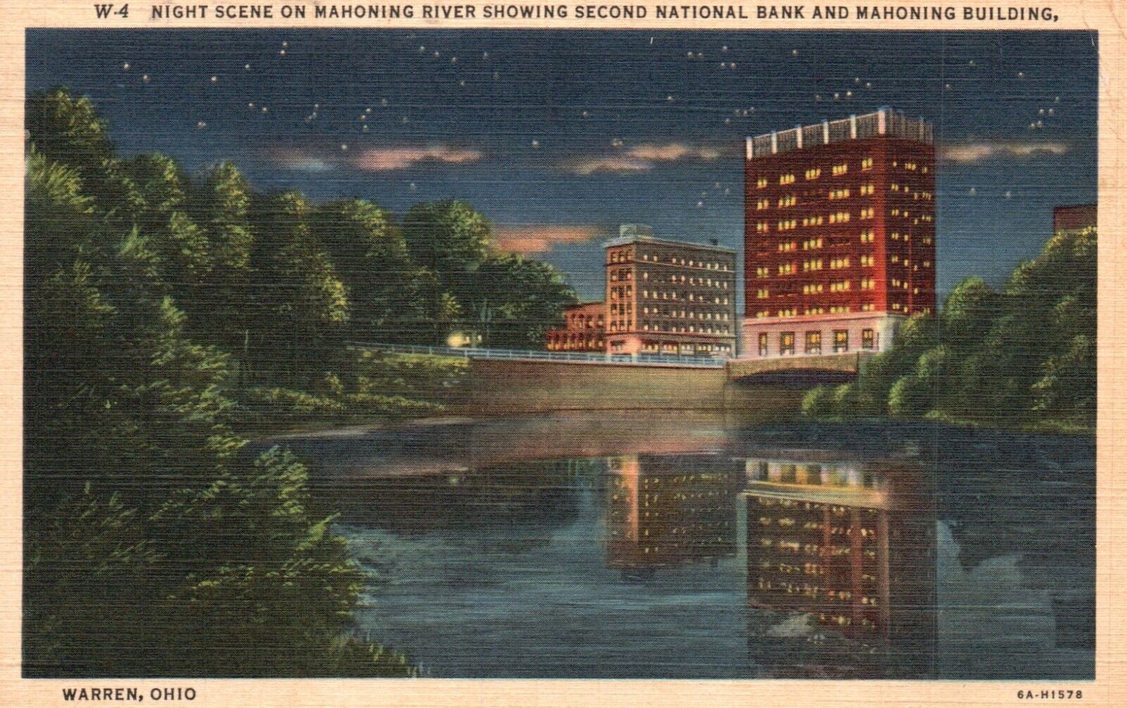 Postcard OH Warren Mahoning River 2nd National Bank 1939 Linen Vintage PC H9202