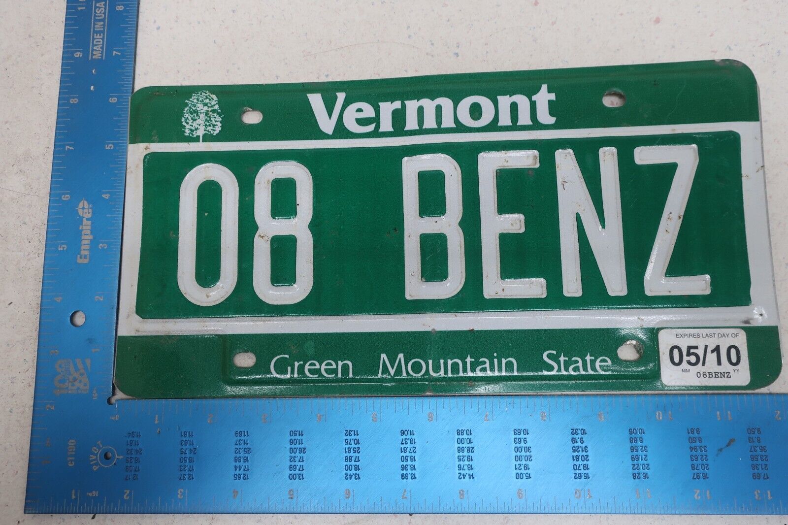 Vermont VT License Plate Tag Vanity 2010 10 2008 08 Mercedes Benz 08 BENZ