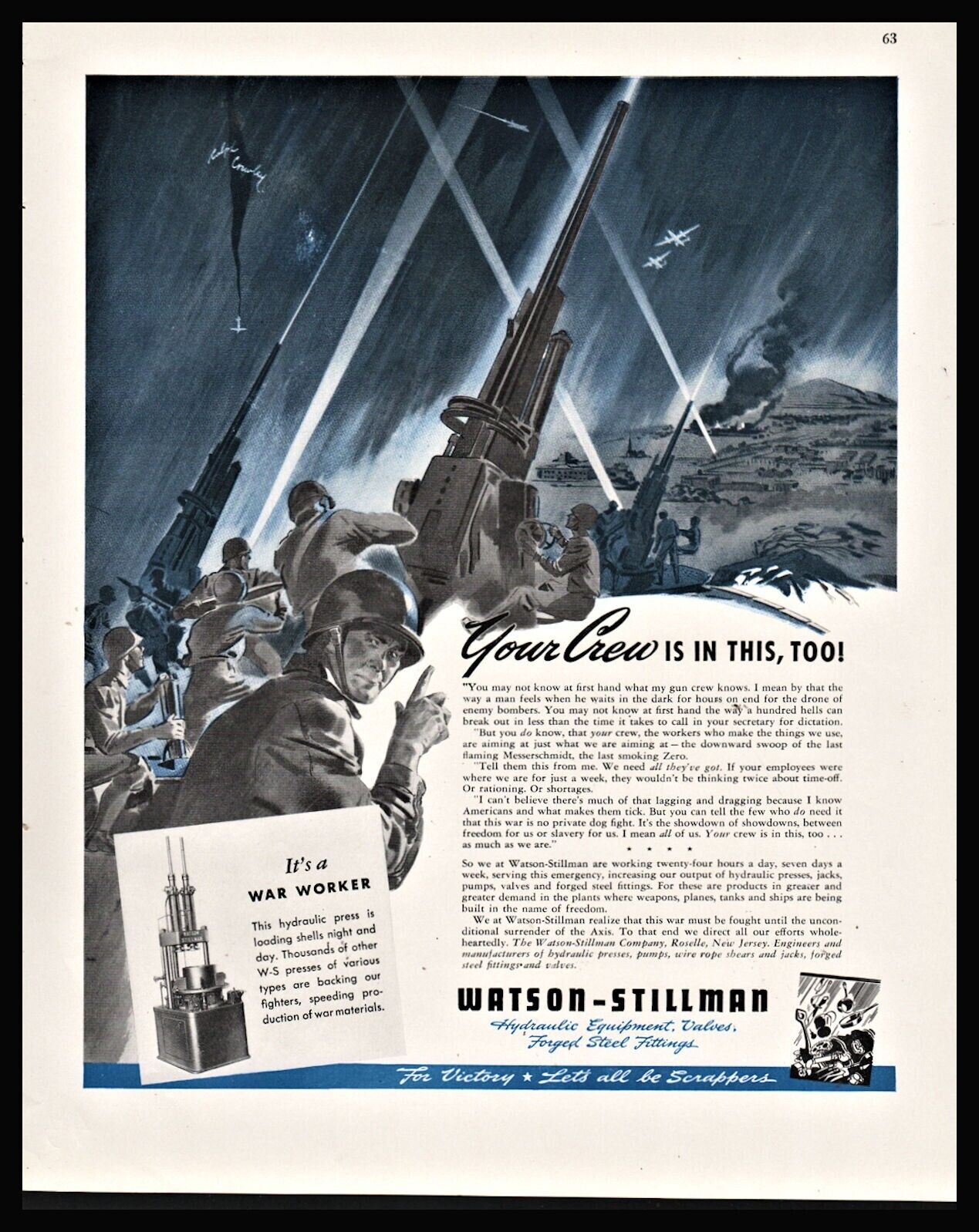 1943 WWII Anit-Aircraft Guns-Searchlights Light the Night Sky Warson Stillman AD