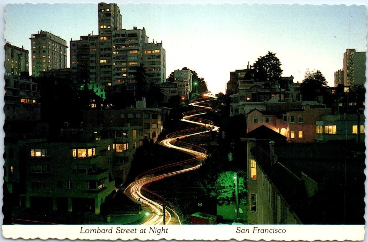 Postcard Lombard Street at Night San Francisco California USA North America