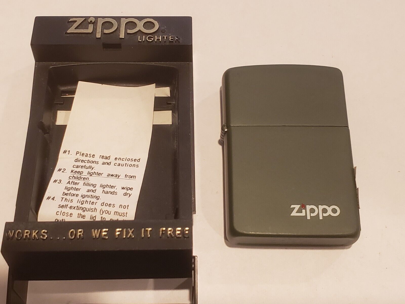 Rare 1986 Zippo Lighter Brass GREEN MATTE Mint In Box $10.50 Price Tag