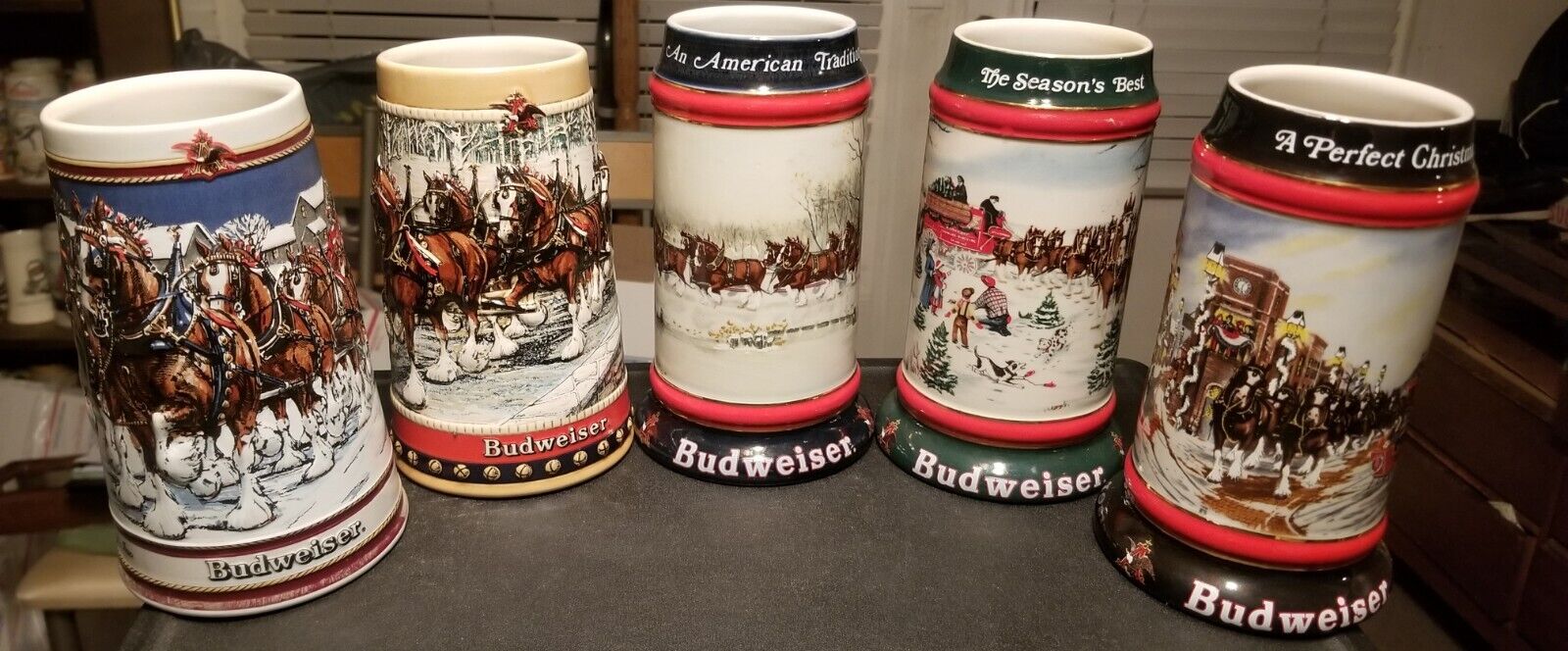 'Budweiser Holiday' Series Steins - Set of (5): 1988 thru 1992