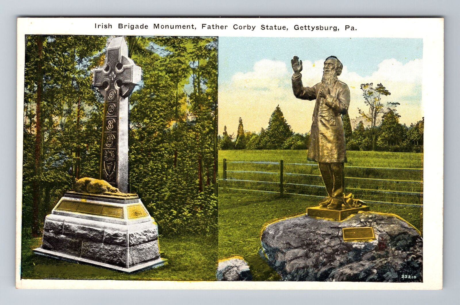 Gettysburg PA-Pennsylvania, Irish Brigade Monument, Statue, Vintage Postcard