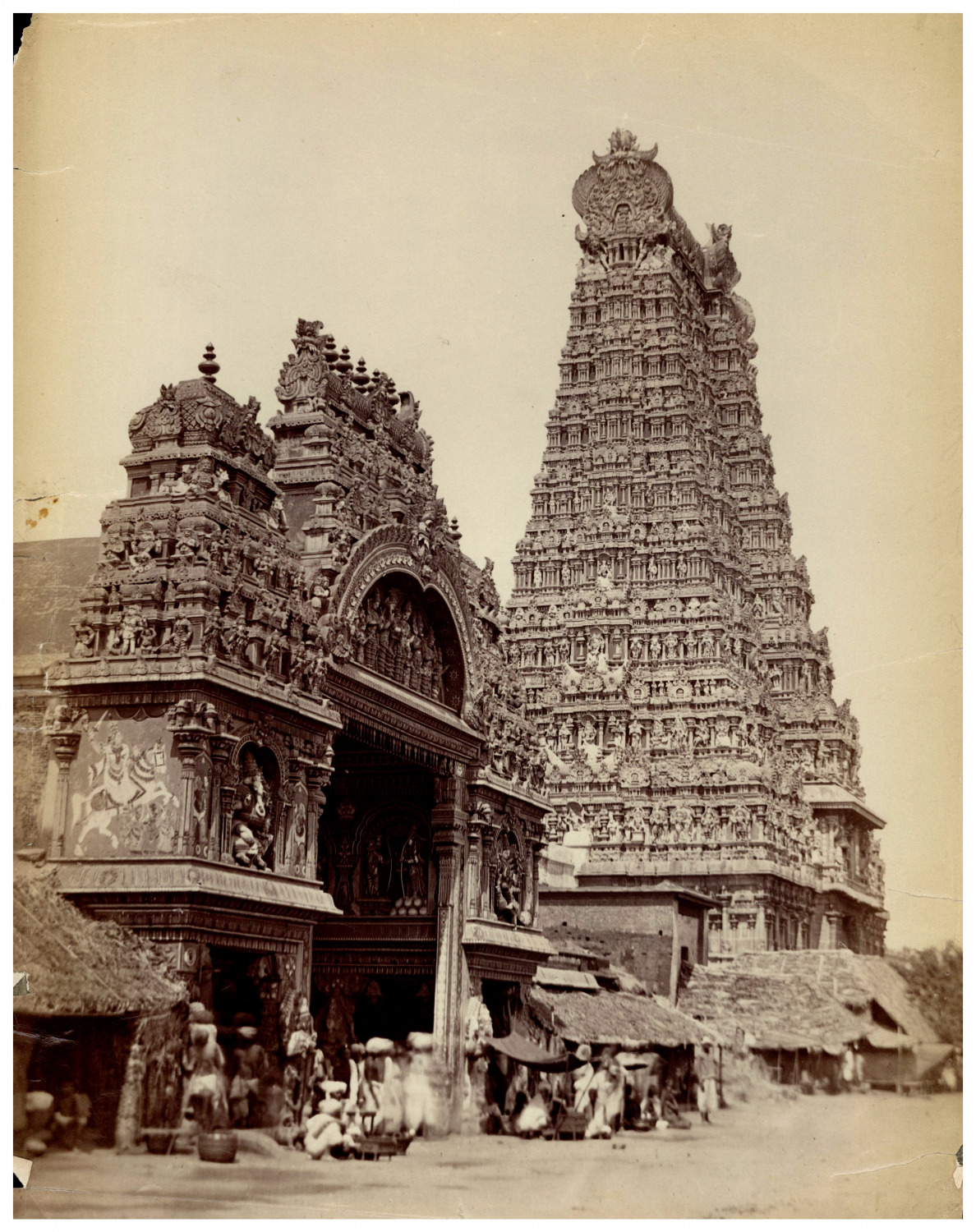 India, Madura, Meenachi Temple and the Great Gopuram Vintage Albumen Print Shooting