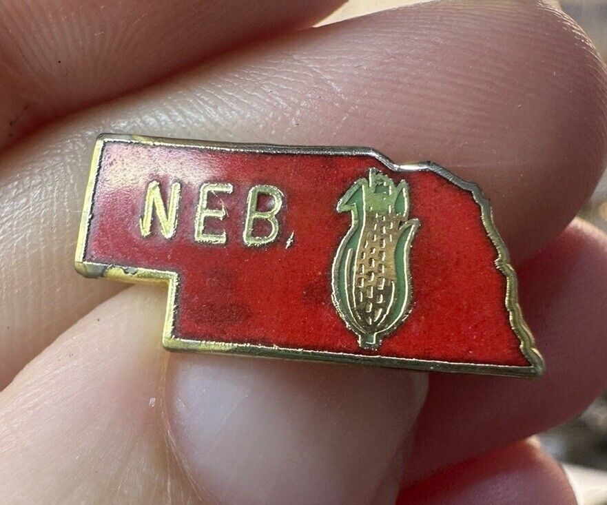 Vintage Nebraska Corn Souvenir Lapel Hat Pin Cornhuskers Red Enamel