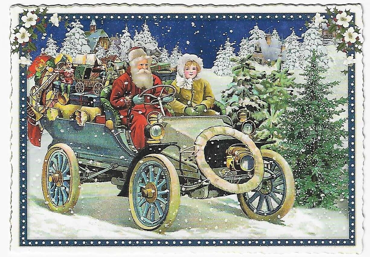 Postcard Glitter Tausendschoen Christmas Santa Automobile Gifts Postcrossing
