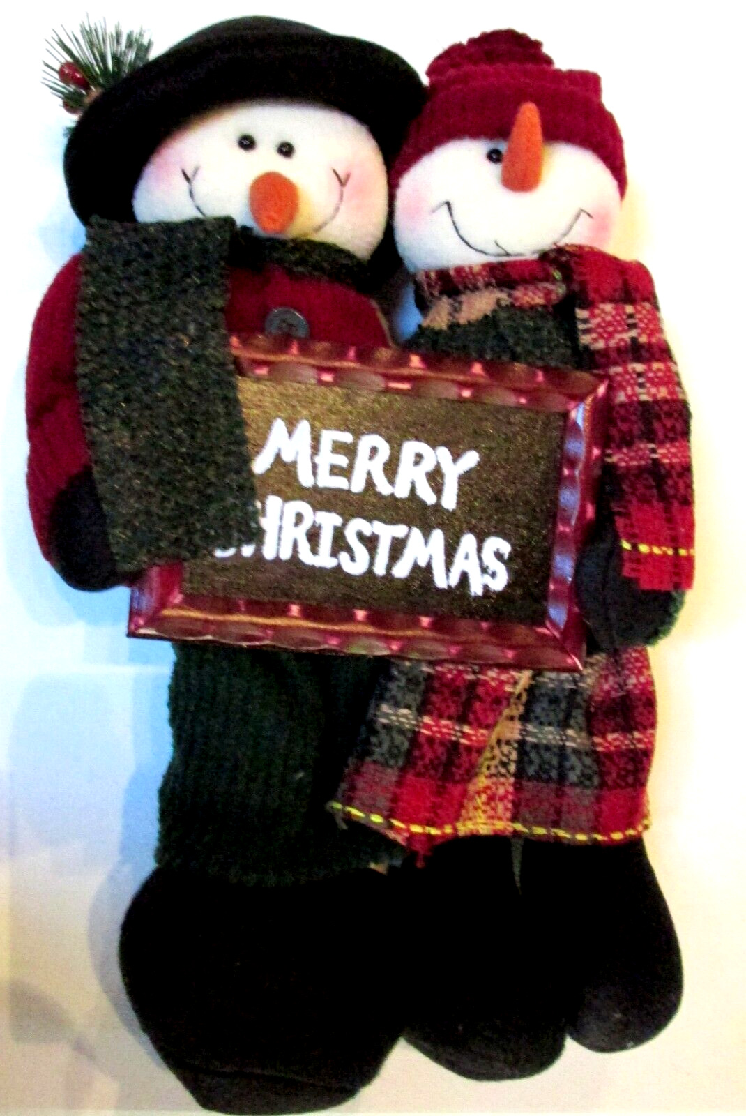 NEW Merry Christmas Snowman Greeter Couple Decoration Weighted Country Plush 14\