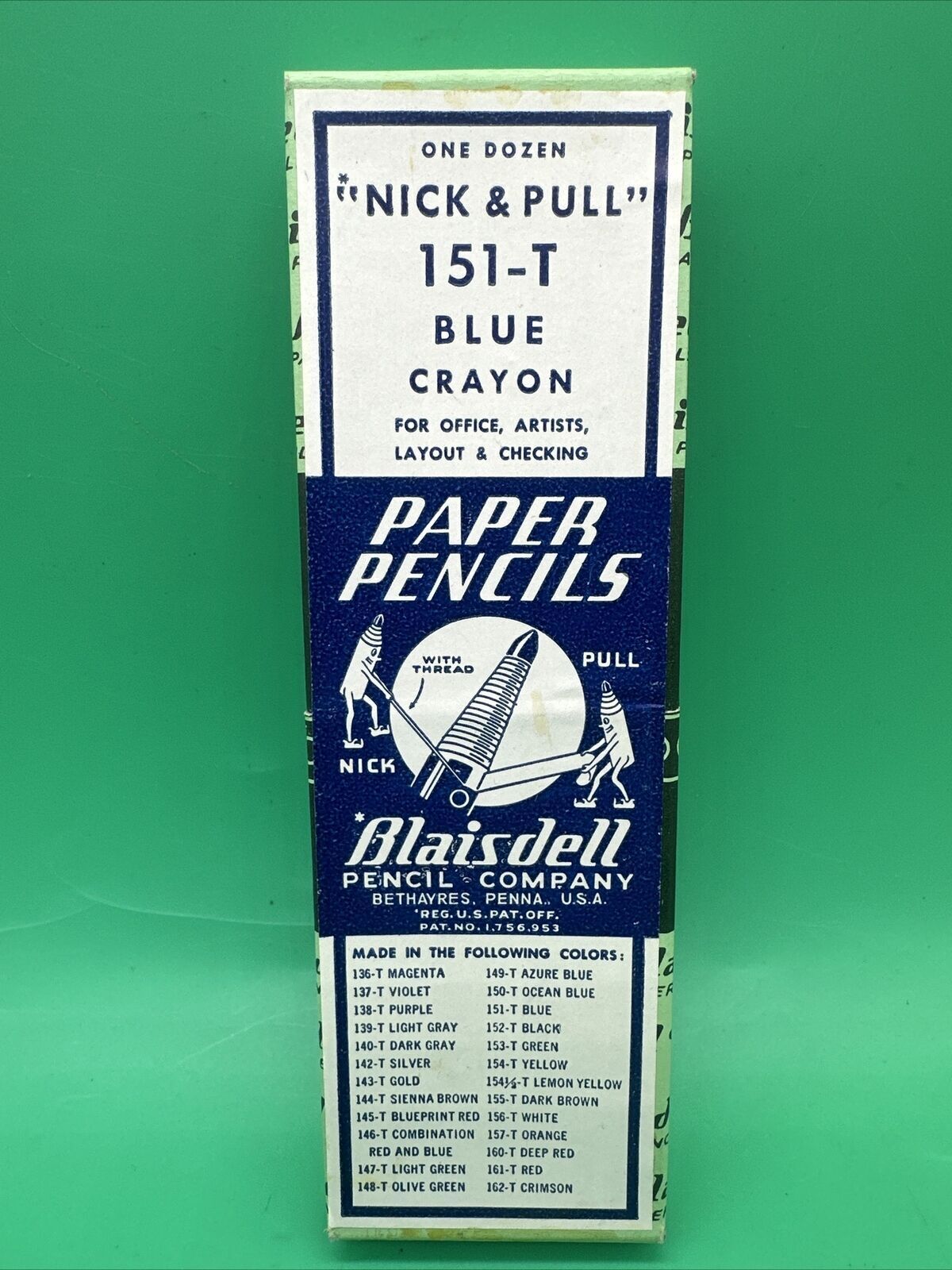 BLAISDELL 12pc NOS Vintage Pencil Paper Peel Wax 151-T Crayon New/Factory Sealed