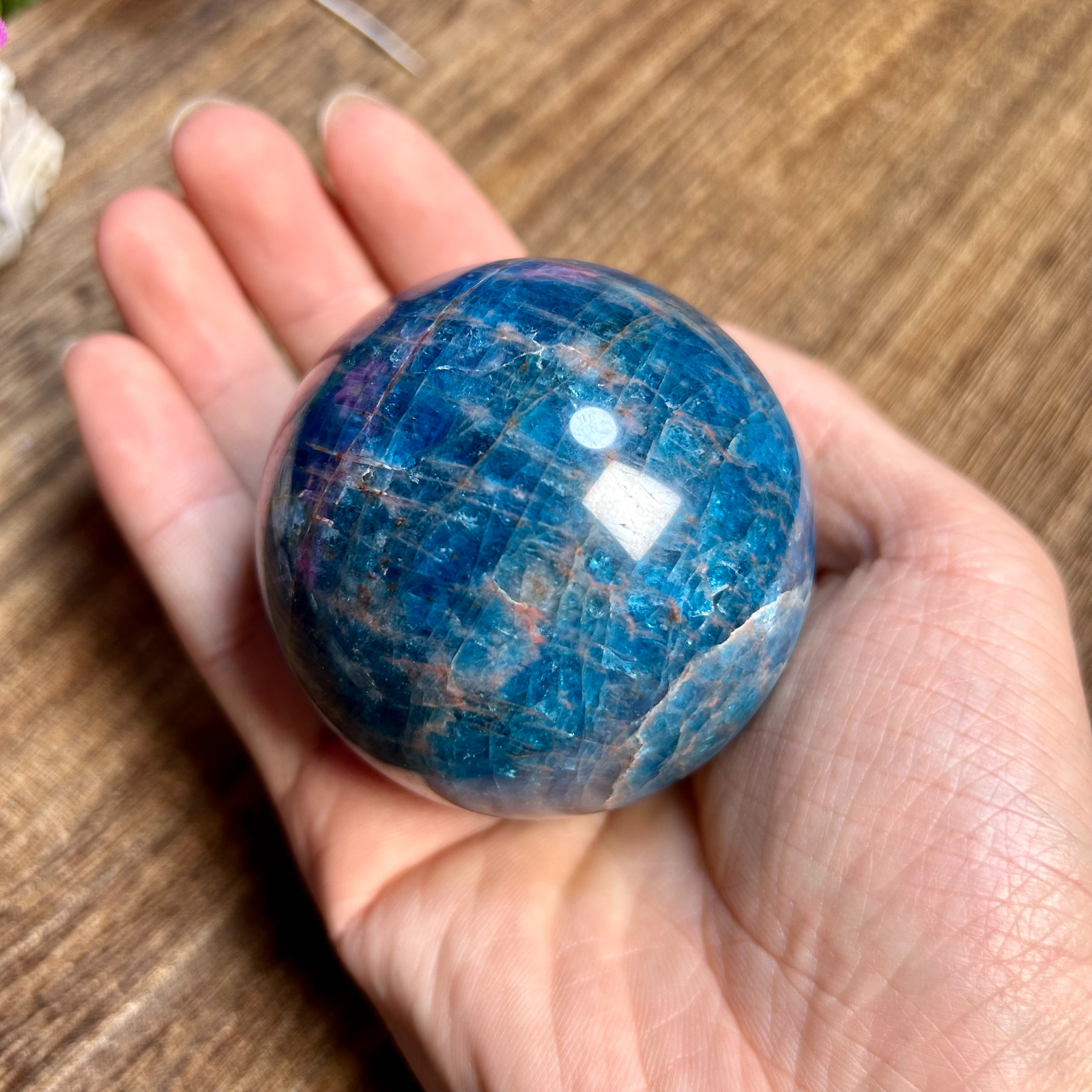 65mm Natural Blue Apatite sphere quartz crystal Display healing 455g 3th