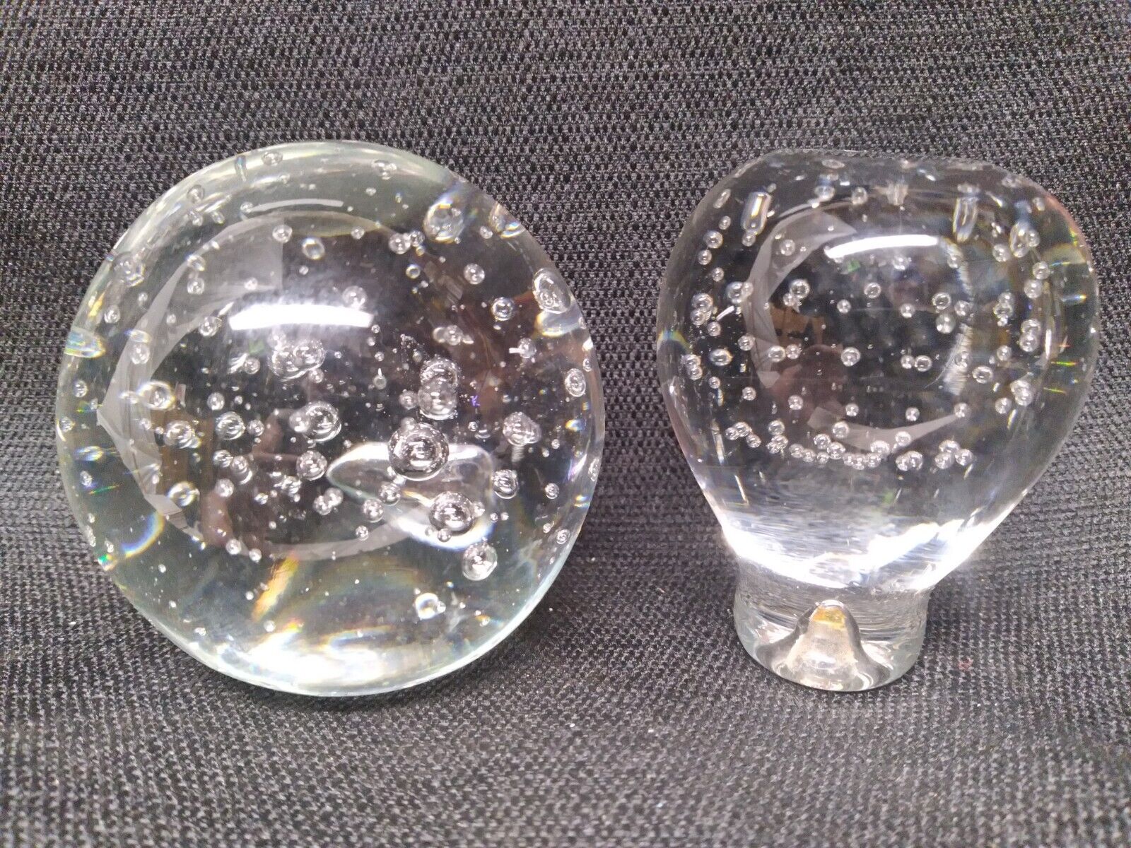 Clear Glass Paperweights with Bubbles lot of 2 round, globe, ball, stopper 3 in