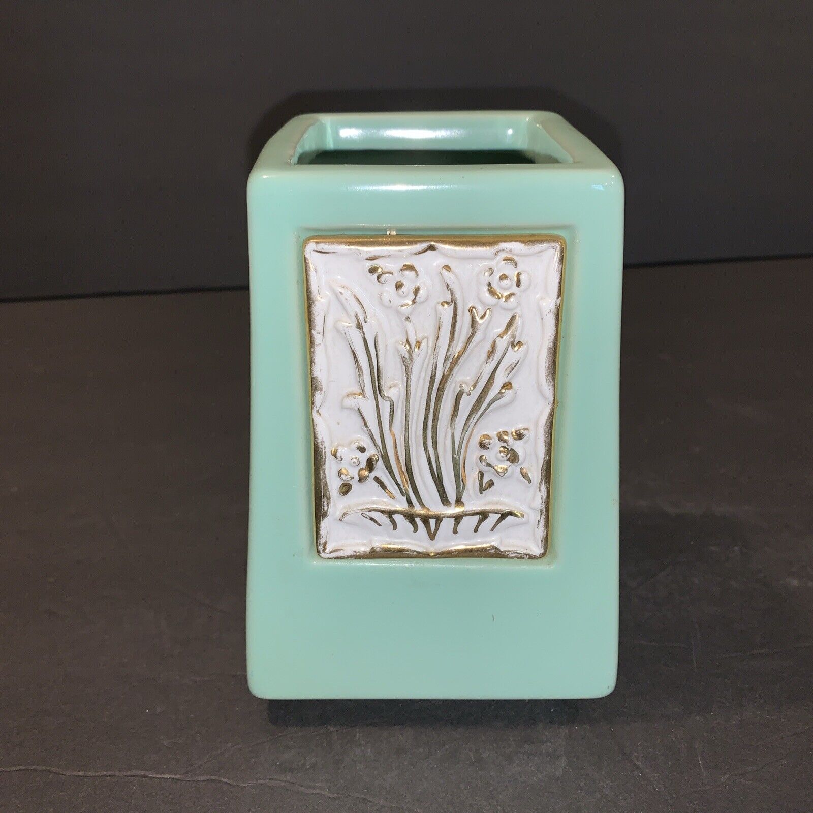 Genuine Corsite Porcelain 4x6 Tapered Square Teal Pottery Flower Vase