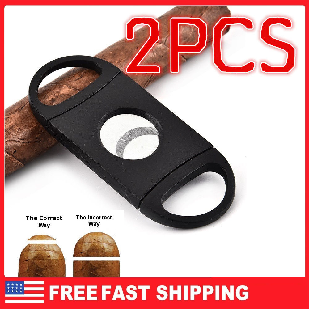 2 Pcs Black Portable Double Stainless Steel Blade Cigar cutter Clippers Tool US