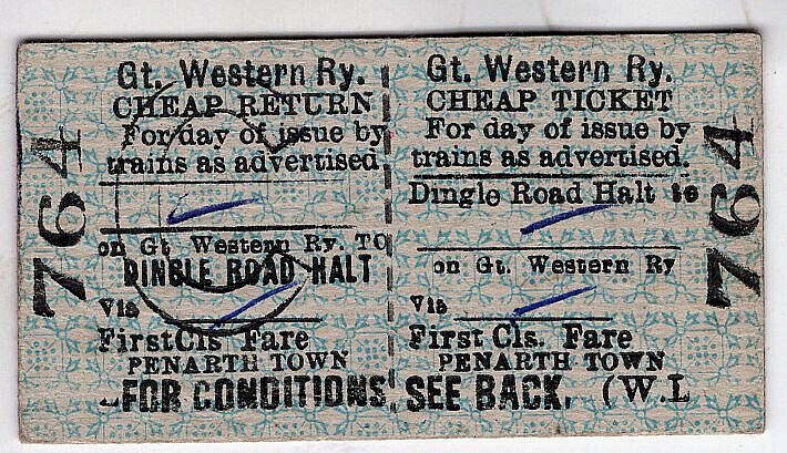 Railway ticket: GWR: Dingle Road Halt, 1st return, 1953