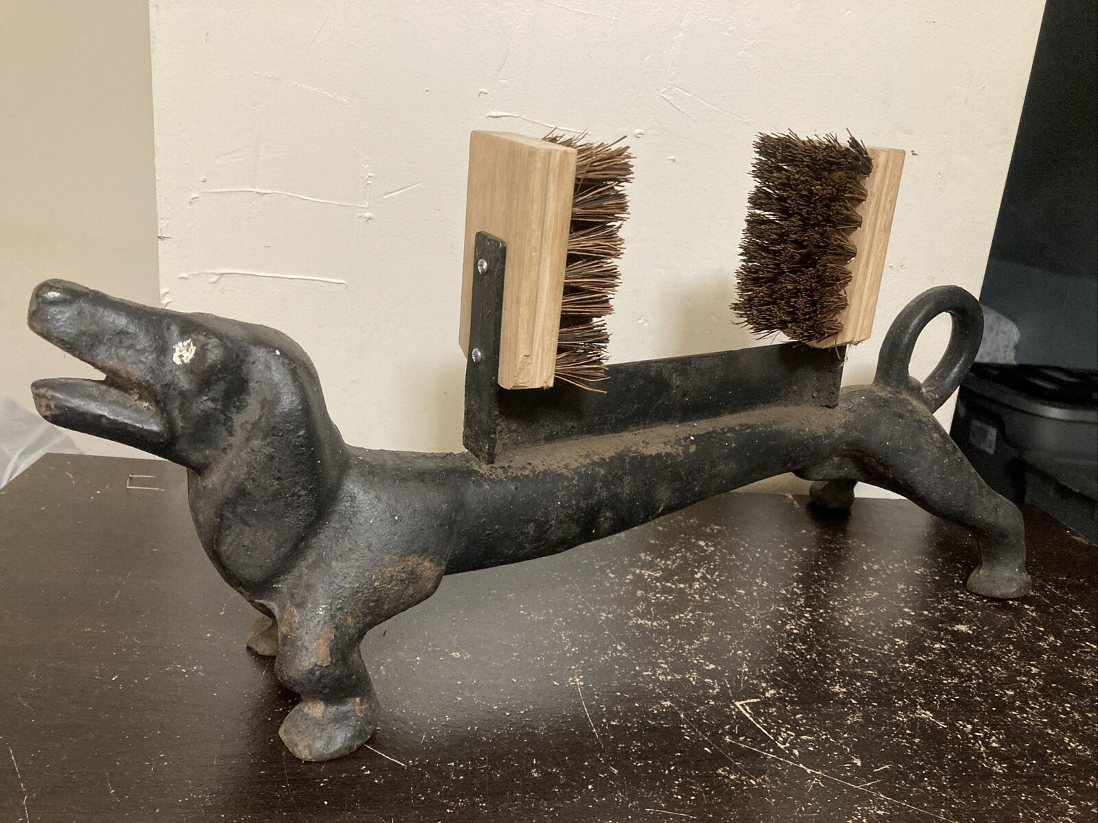 Vintage Cast Iron Dachshund Wiener Dog 21” Boot Brush Door Stop With Scraper