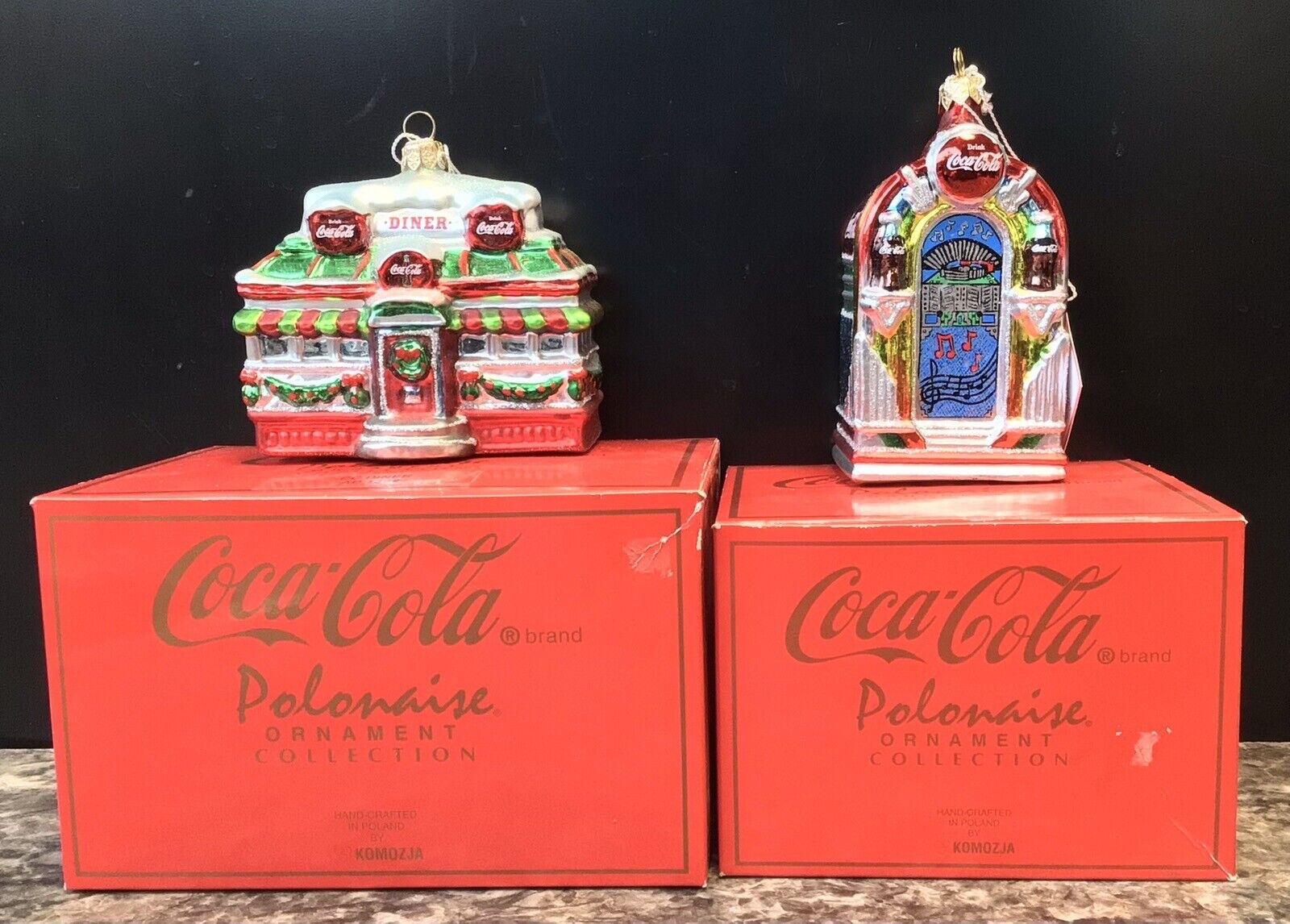 Vintage Coca-Cola Set Of 2 Polonaise By Kurt Adler Ornaments AP1362/AP1364
