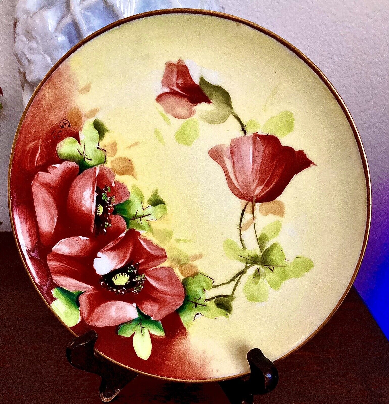 Antique Haviland Limoges Poppies Cabinet Plate D’Arcy Hand Painted Artist Signed