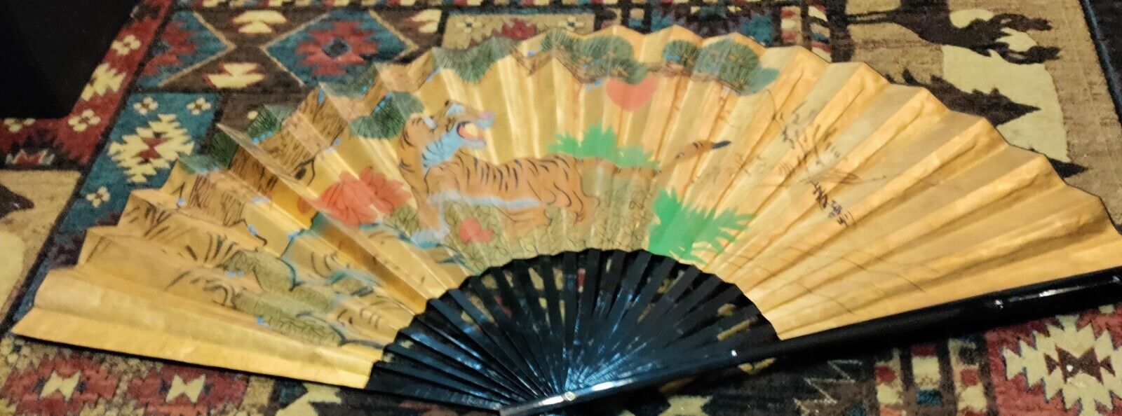 Unique Vintage Extra Large Chinese Fan Hanging Wall Art 72” Wide 40\