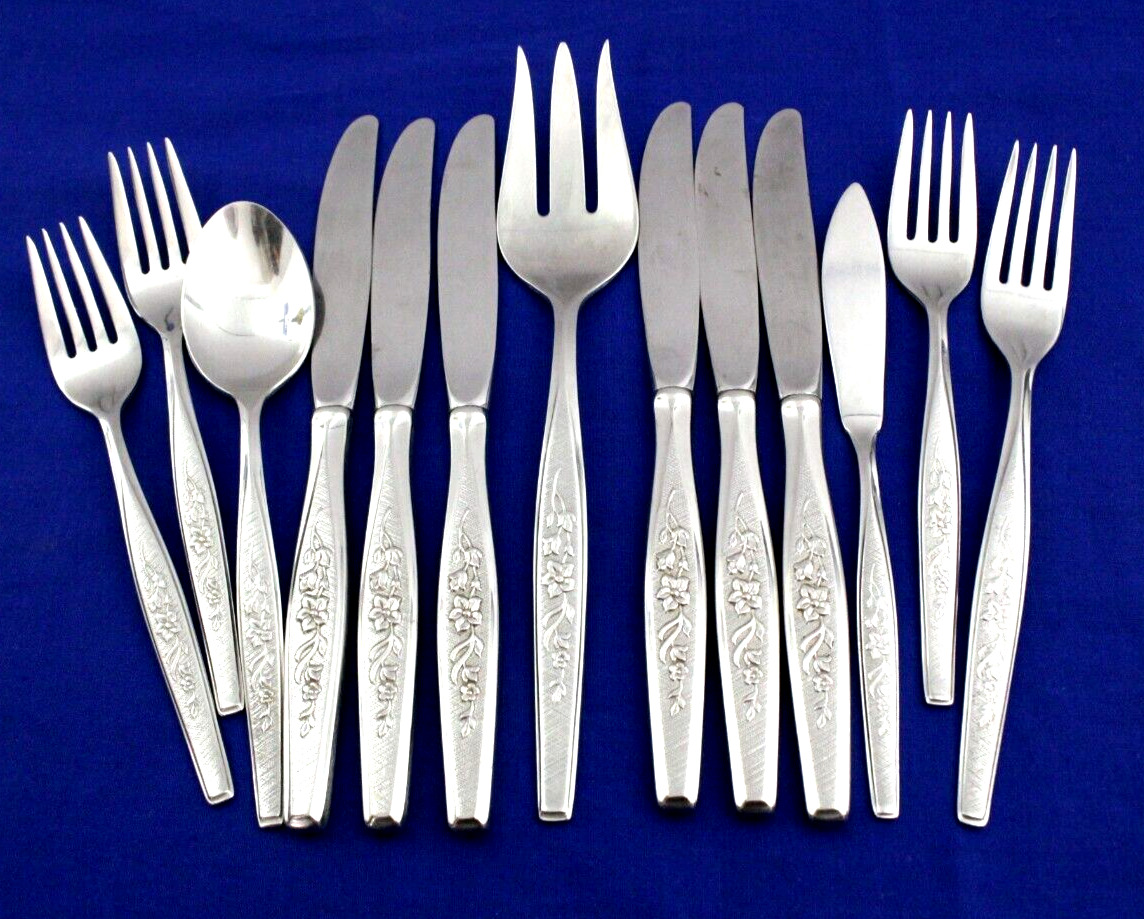 13 PCS. GORHAM FLOWER SONG STAINLESS STEEL FLATWARE  BRIGHT AND PRESENTABLE