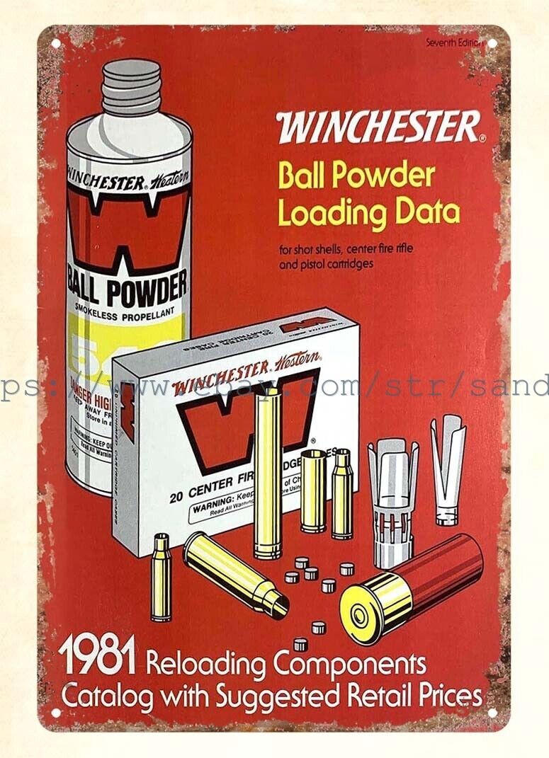 s sale 1981 Winchester Ball Powder Loading firearm hunting metal tin sign