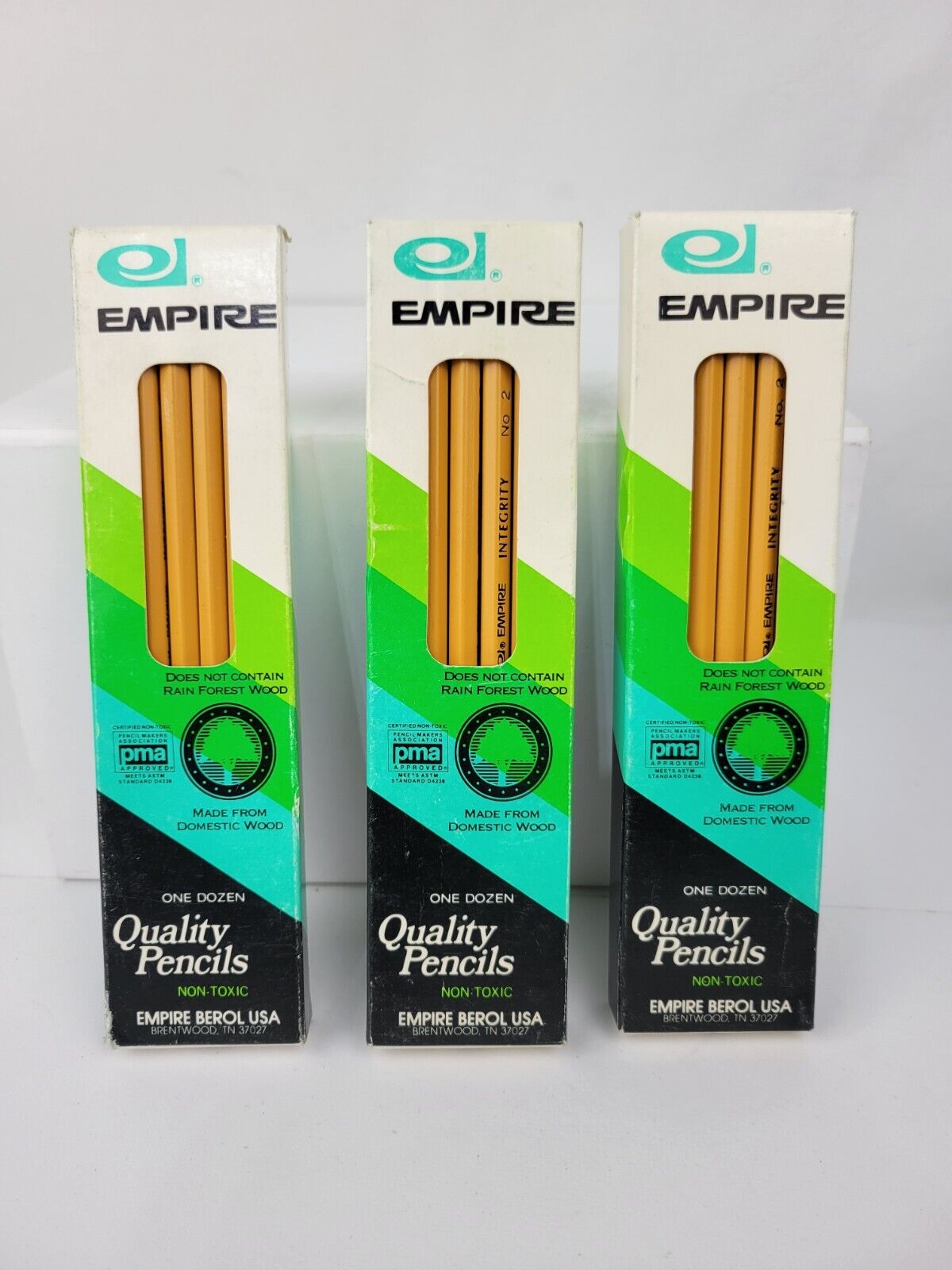 3 Vtg Boxes 12 Empire Integrity Berol USA Unsharpened Quality No #2 Pencils 1072