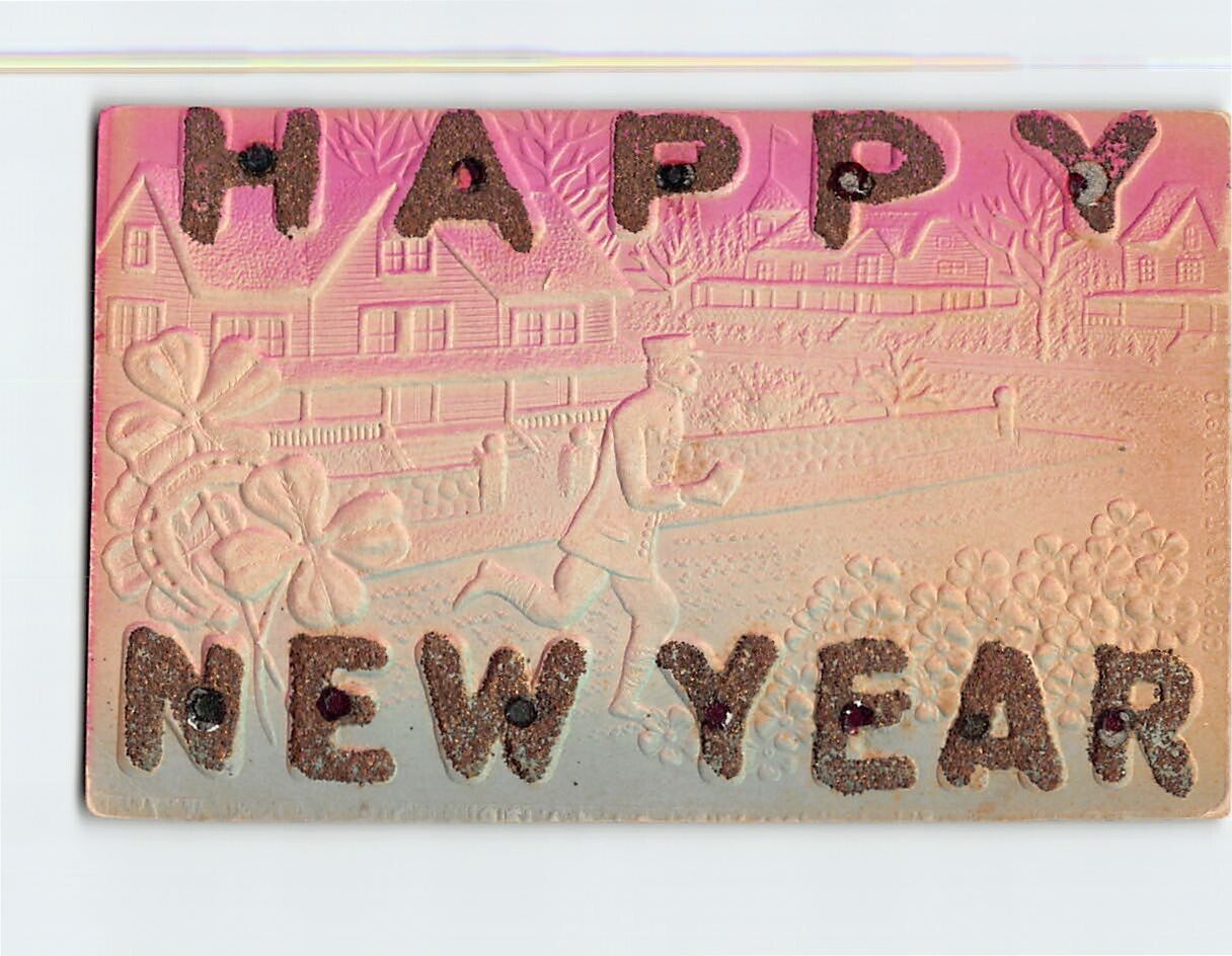 Postcard Happy New Year with New Year Embossed Art Print
