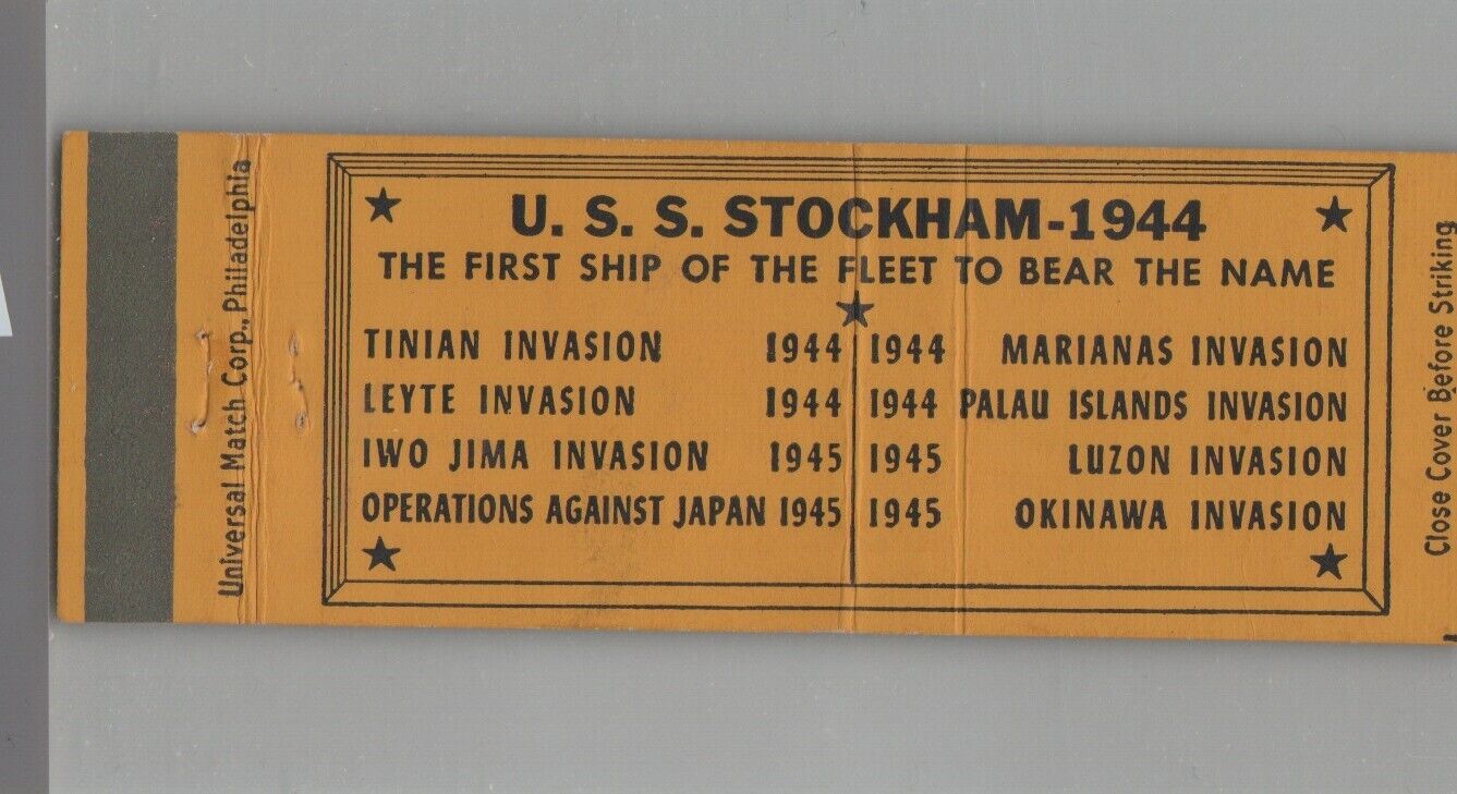 Matchbook Cover - US Navy Ship - USS Stockham DD-683