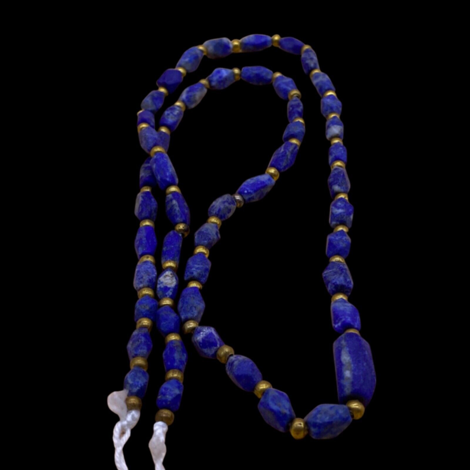 VINTAGE AFGHANISTAN LAPIS BEADS NECKLACE WITH GOLD GILDED BEADS