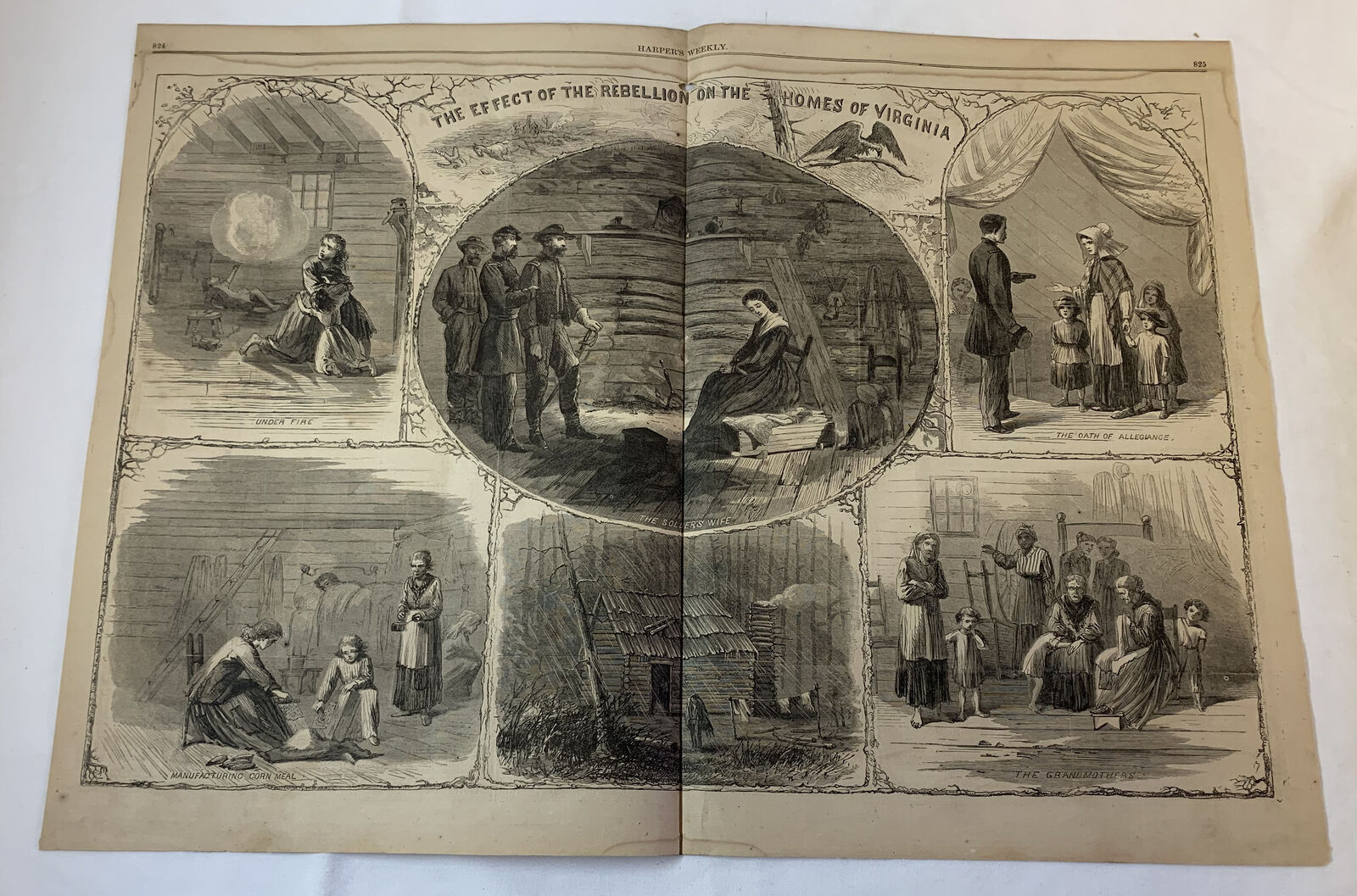1864 magazine engraving~16x22~ EFFECT OF THE REBELLION ON HOMES OF VIRGINIA