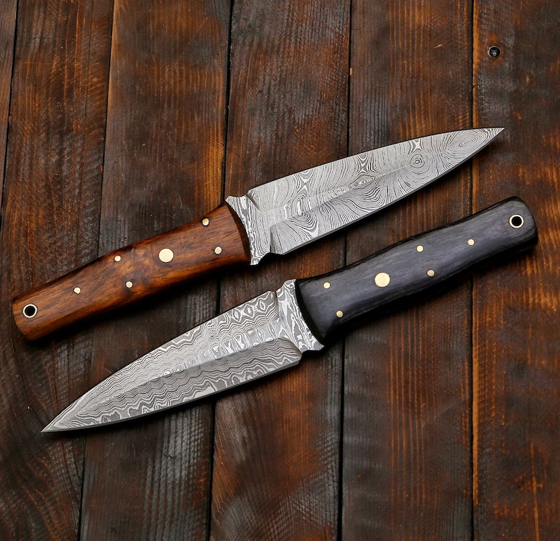 2pcs Handmade Damascus Steel Boot Dagger Hunting Knife For Camping & Outdoor