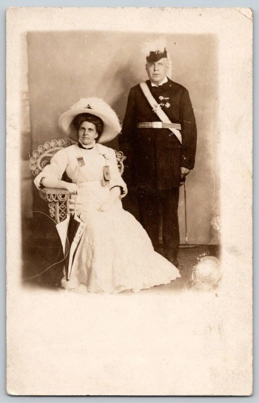RPPC Postcard~ Elderly Knights Of Columbus Couple In Uniform/ Dress