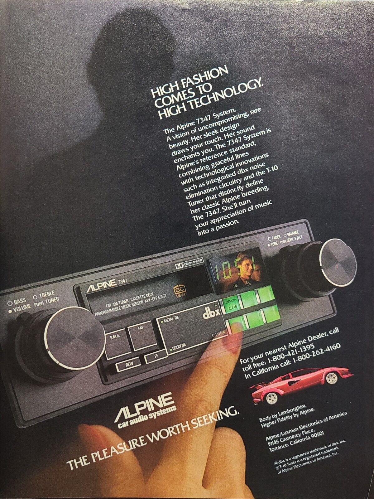 Alpine Car Stereo Red Ferrari Audio System 1980\'s Vintage Print Ad 1982 **Read**