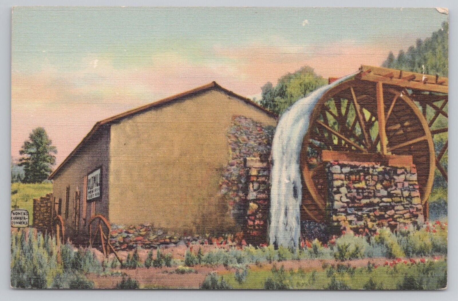 Old Grist Mill, Ruidoso, New Mexico, NM,  Vintage Postcard, Curteich Linen