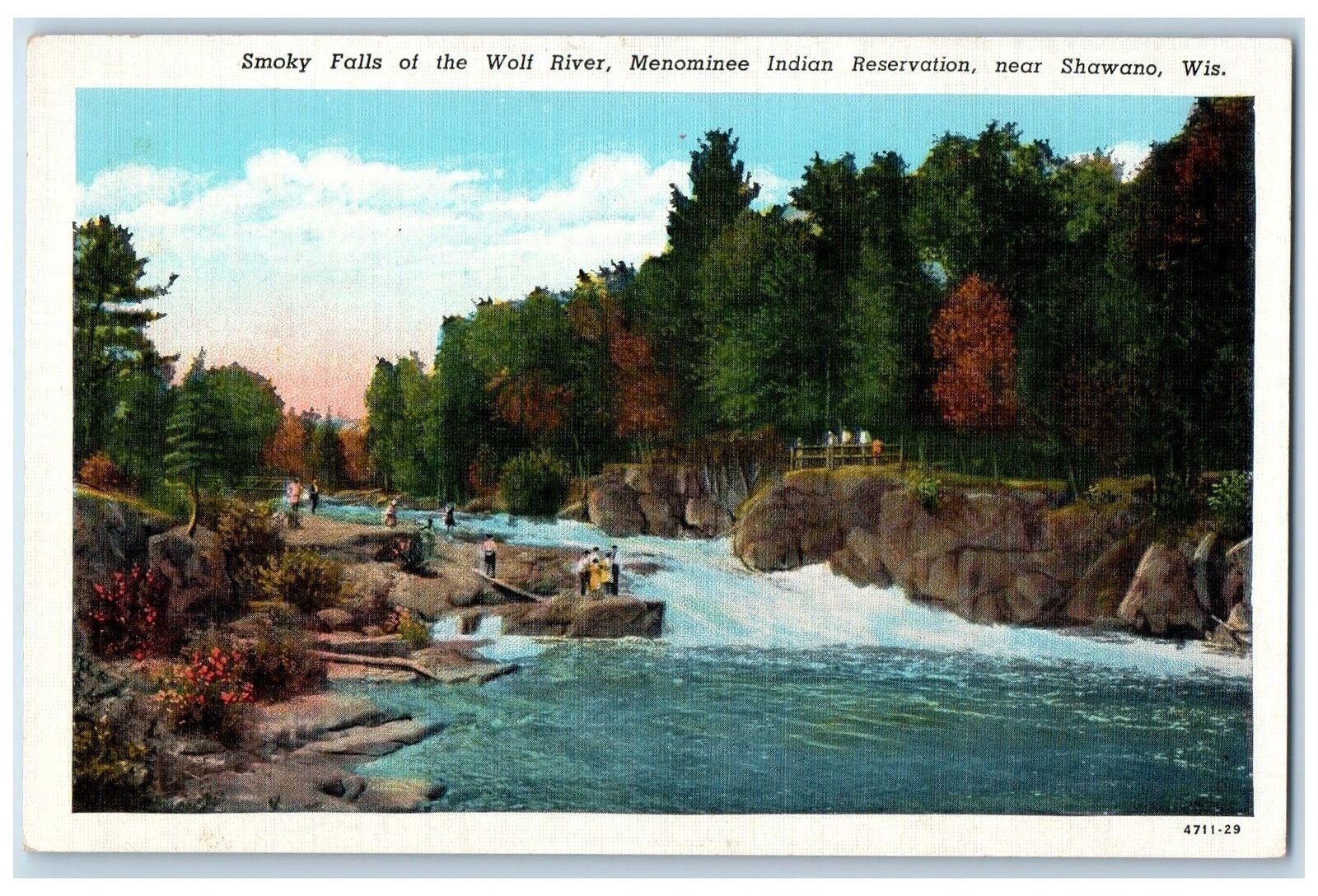 c1940\'s Smoky Falls Of The Wolf River Shawano Wisconsin WI Unposted Postcard