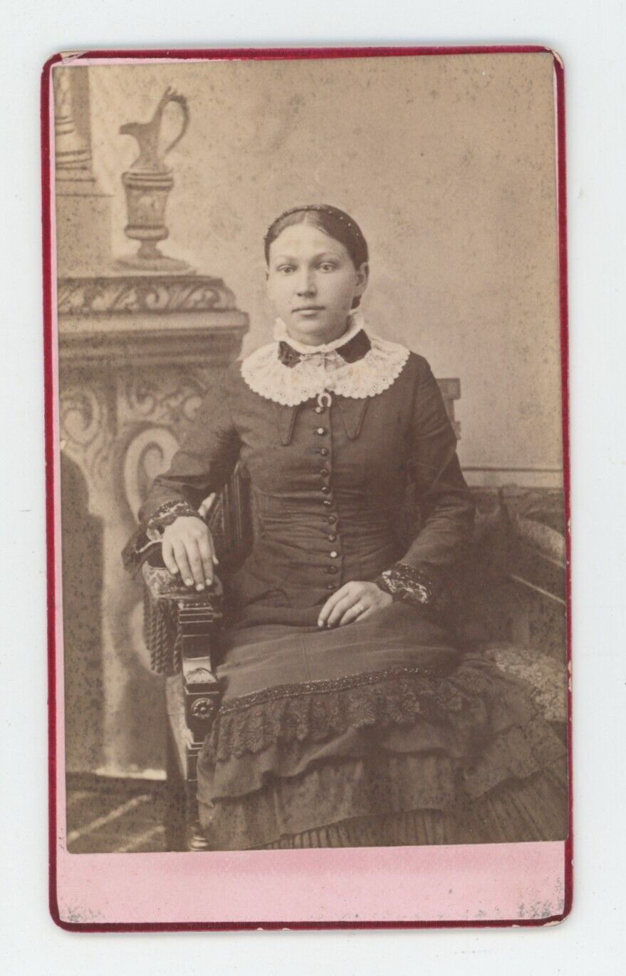 Antique CDV Circa 1870s Beautiful Young Woman Wearing Lovely Victorian Era Dress