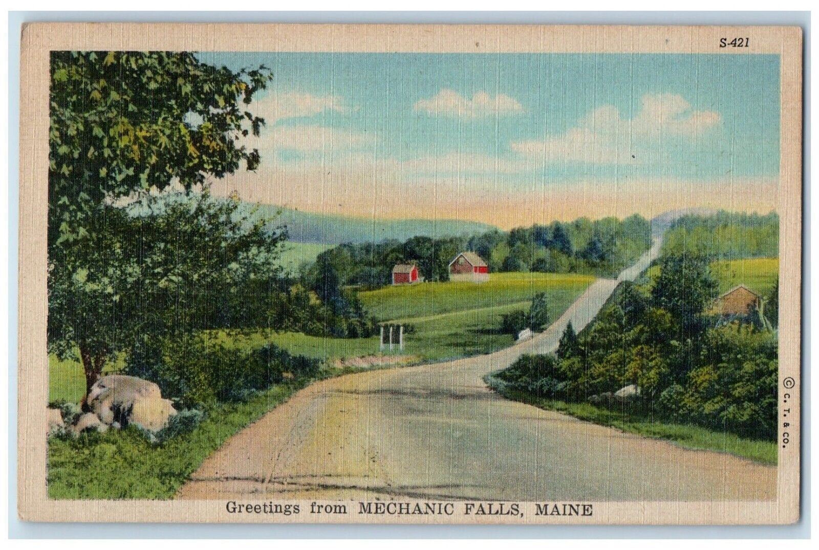 c1940\'s Greetings From Mechanics Falls Maine ME, Road View Vintage Postcard