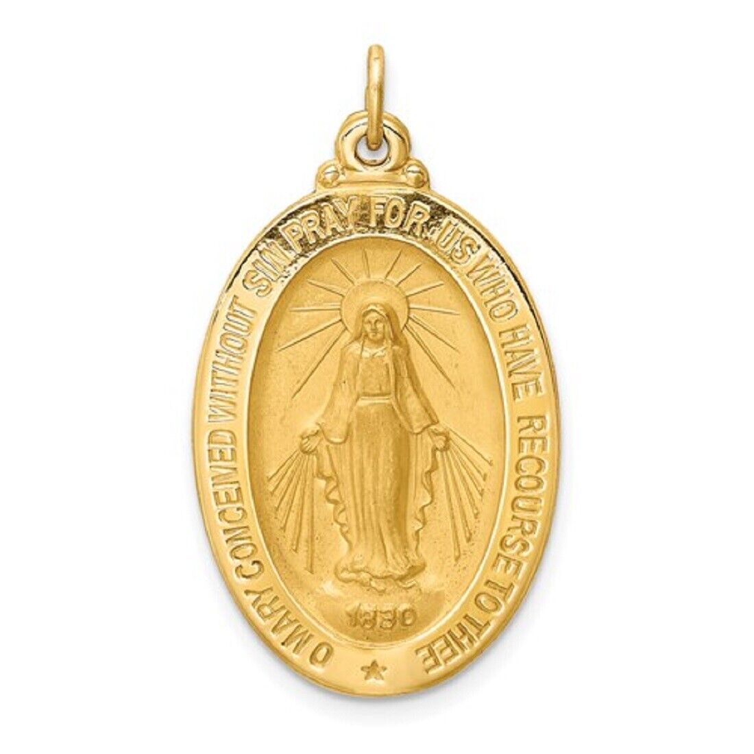 Miraculous Medal in 14K Yellow Gold 32 x 17mm Solid Oval Virgin Mary Medal