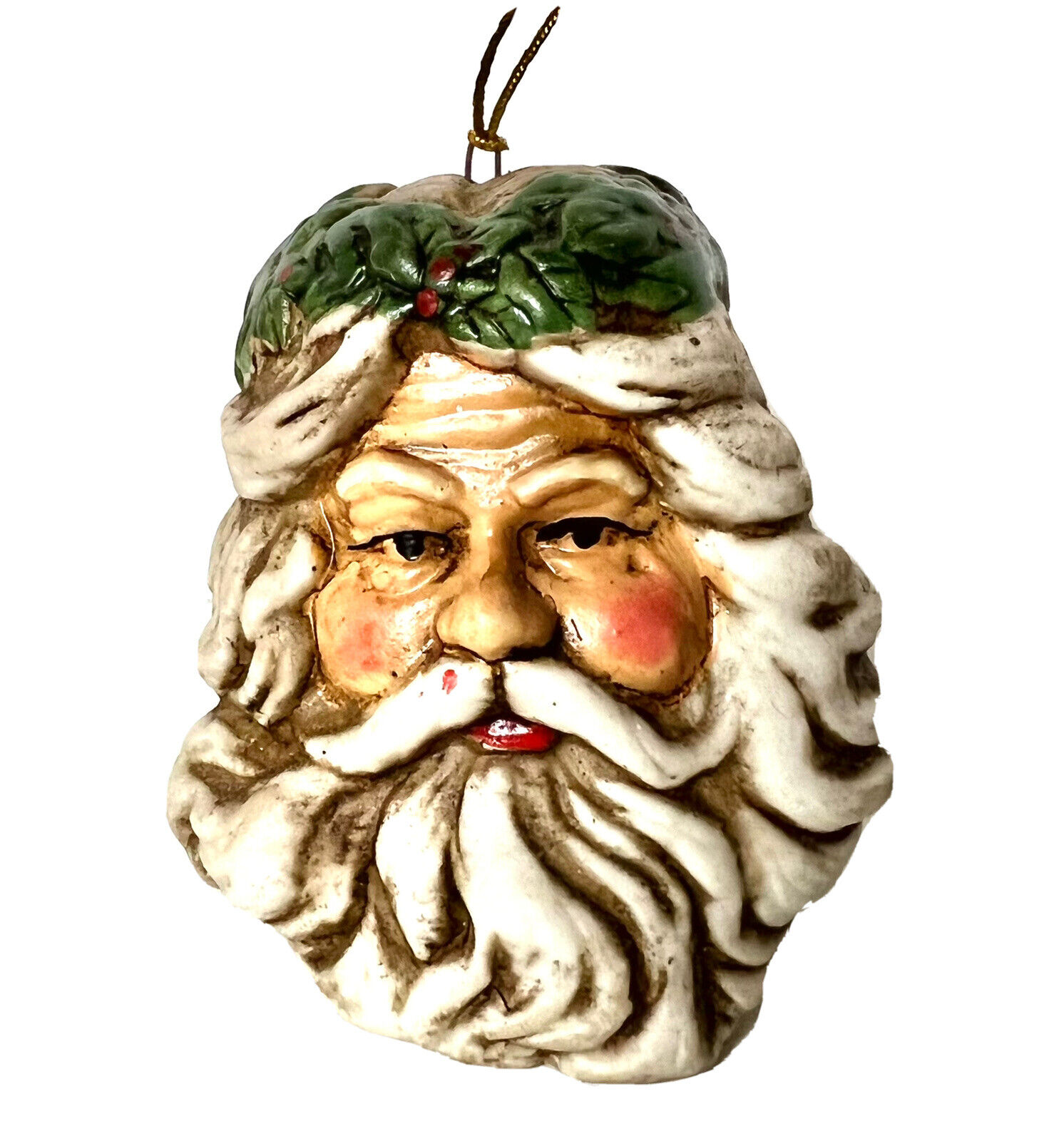 Father Christmas Head Porcelain Ornament Holly Crown 3\