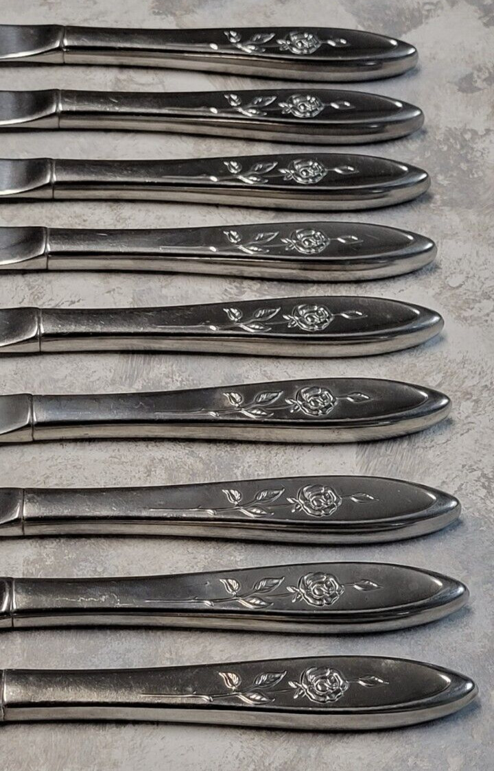 Oneida Community My Rose 9 Piece Stainless Steel Butter Knife Flatware Set