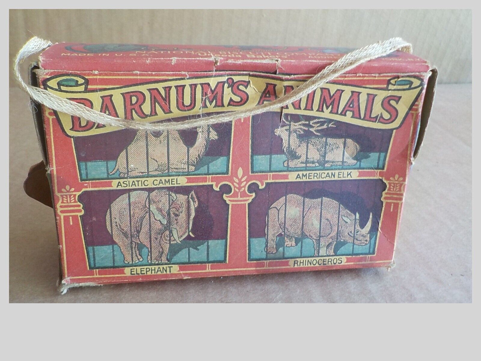 VGT BARNUMS ANIMALS NATIONAL BISCUIT UNEEDA COOKIE BOX PATENTED DATE 3-17-1914
