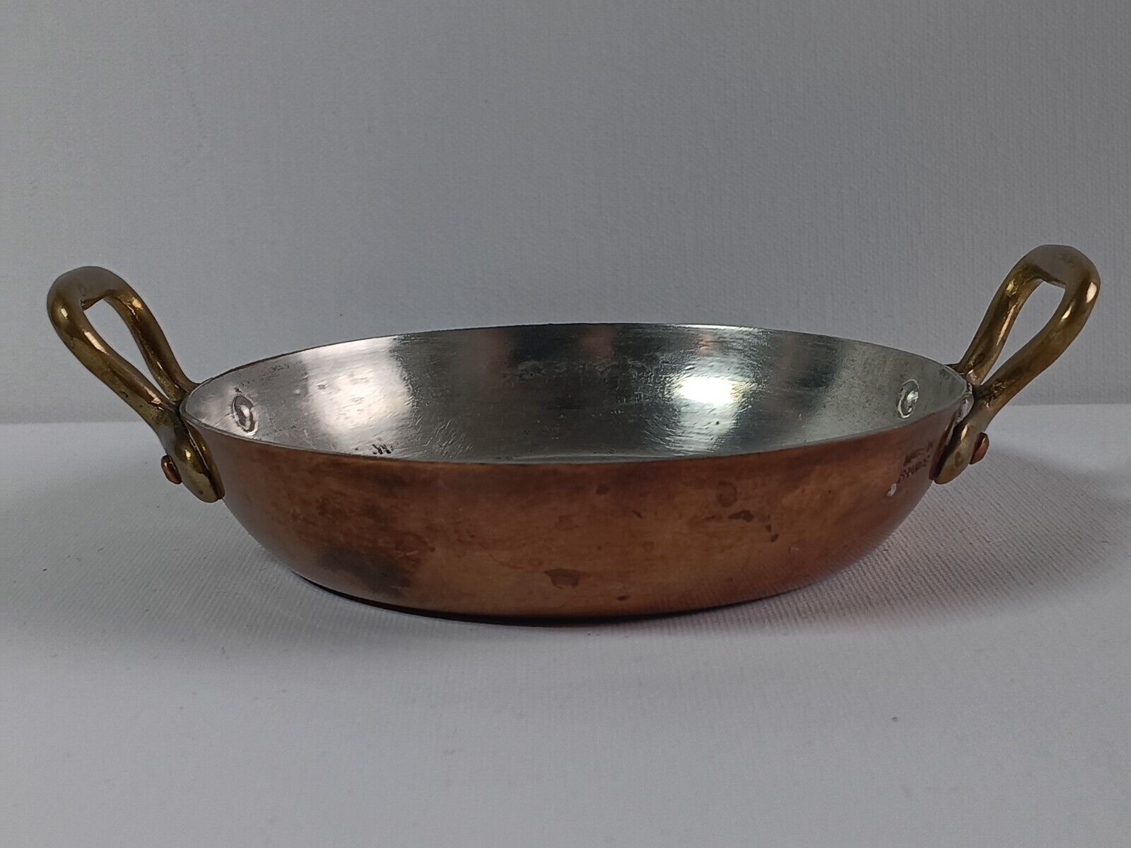 Vintage Copper Frence Small Egg Frying Pan Made in France Branding