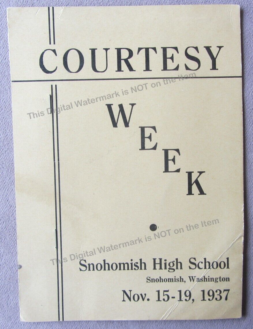 1937 Snohomish High School WA Courtesy Week Handbook of Conduct Manners Rules