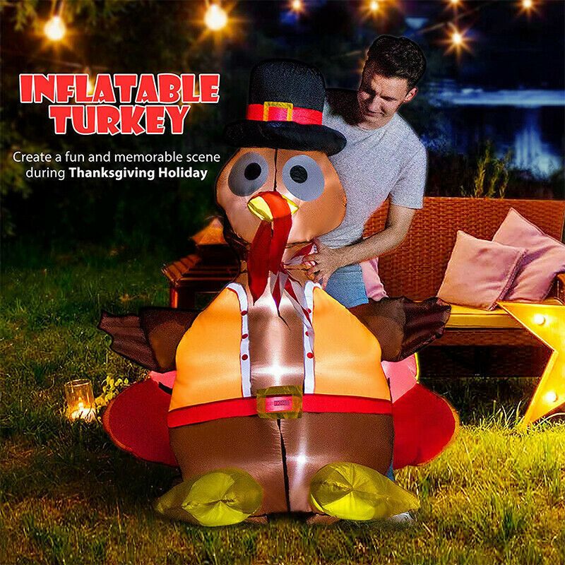5ft Thanksgiving Inflatable LED Lighted Turkey w/ Hat Blow up Lawn Yard Deco